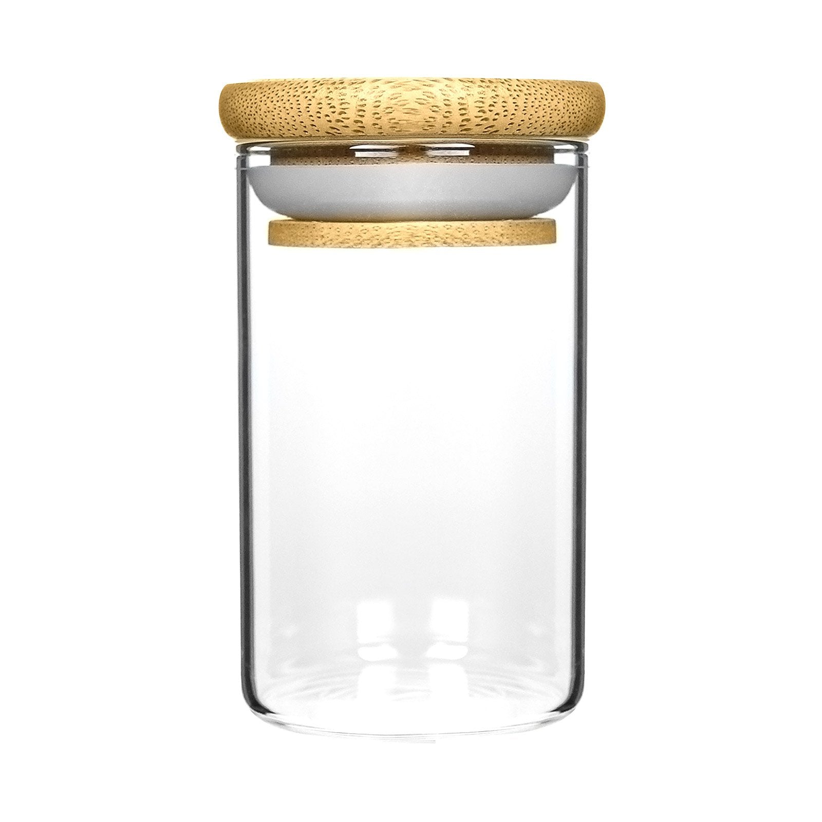 10OZ WOOD LID SUCTION GLASS JARS - 14 GRAMS
